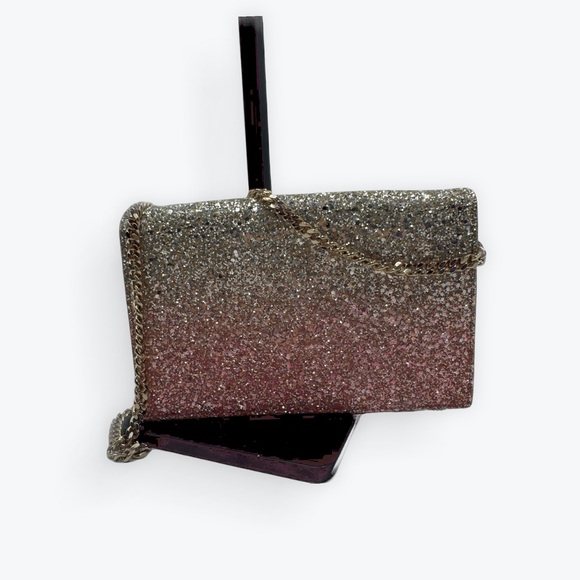 Jimmy Choo Ombré Pink Flamingo Platinum Lizzie Mini Glitter Clutch Shoulder Bag - Picture 5 of 14